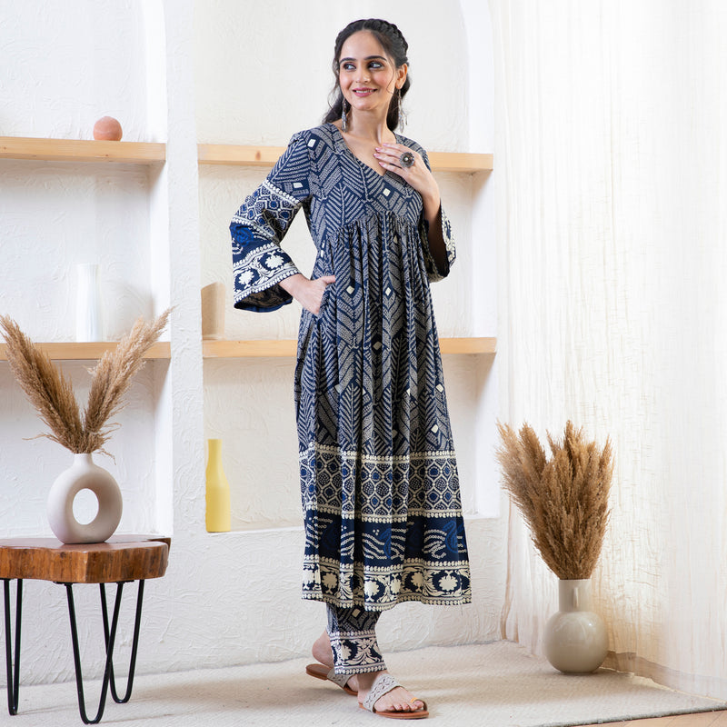 Indigo Bandhani Inspired Kurta Pant Set