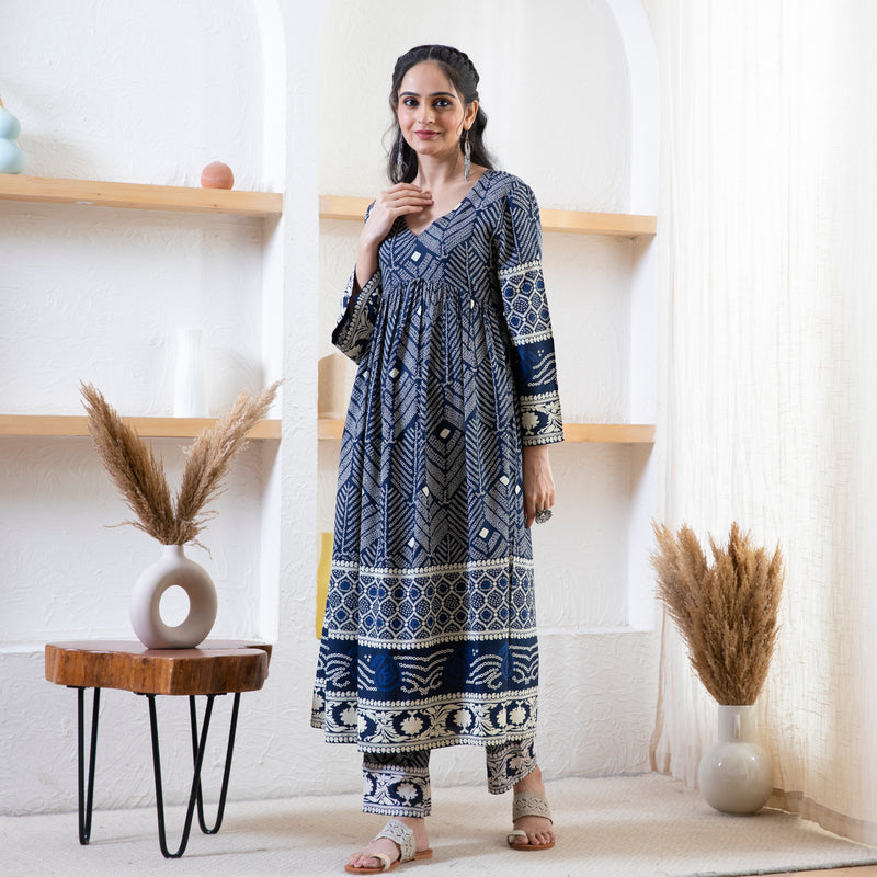 Indigo Bandhani Inspired Kurta Pant Set