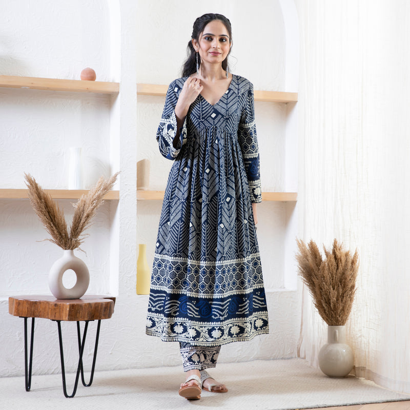 Indigo Bandhani Inspired Kurta Pant Set