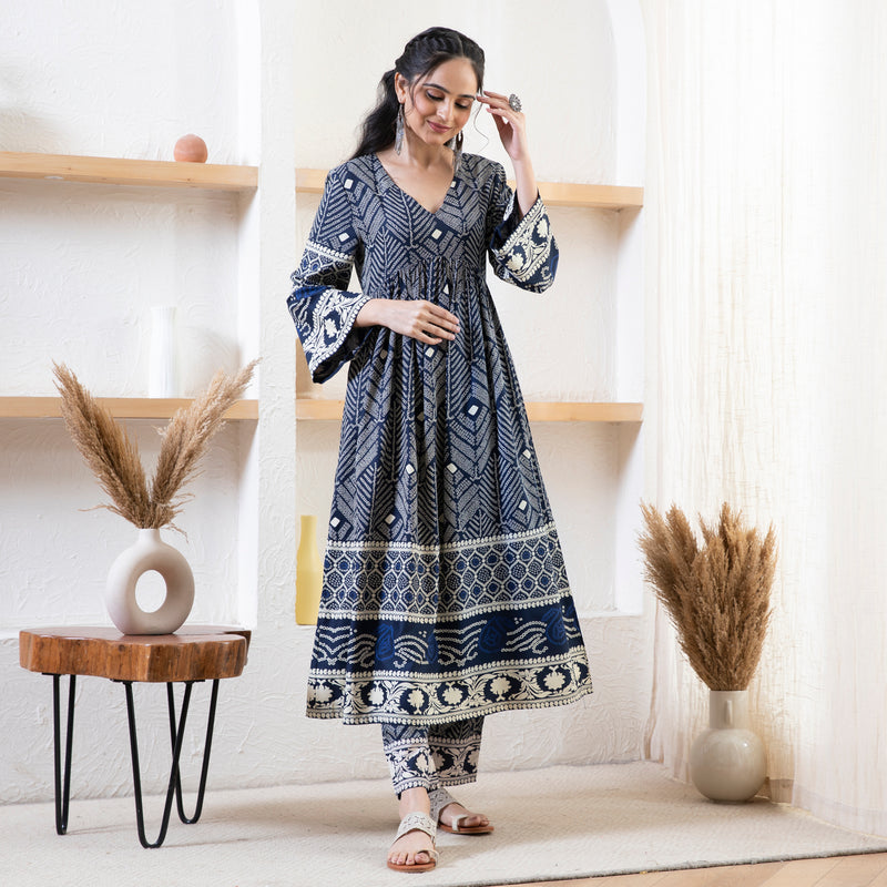 Indigo Bandhani Inspired Kurta Pant Set