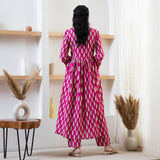 Pink Front Gathered Leaf Print Kurta Pant Co-ord Set