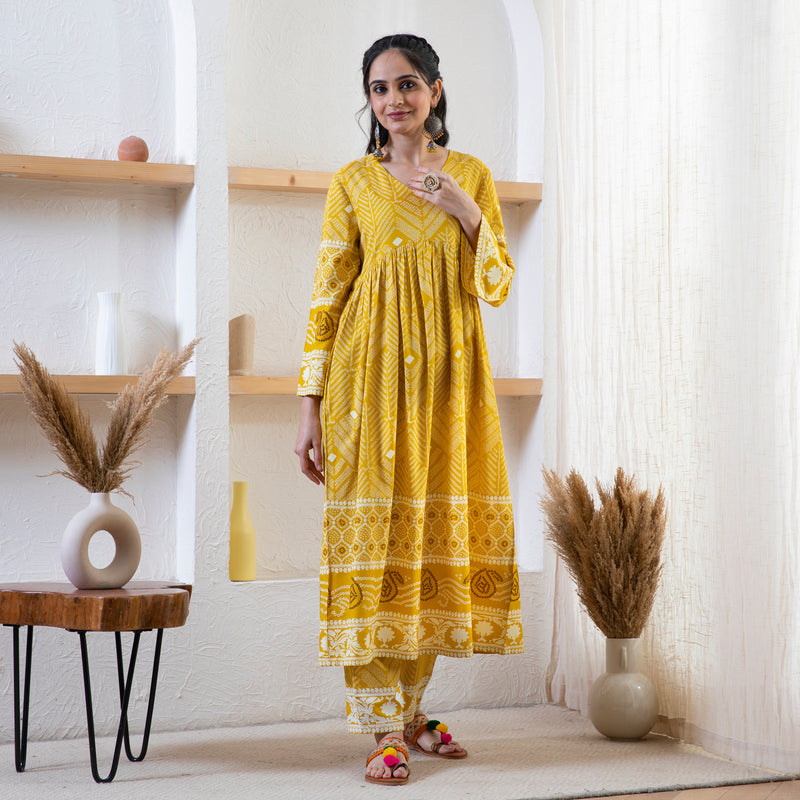 Yellow Bandhani Inspired Kurta Pant Set