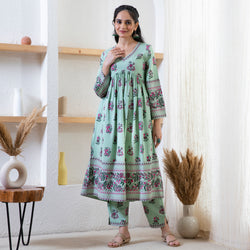 Mint Green Floral Kurta Pant Set