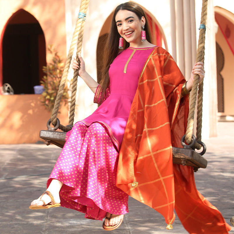 Buy Magenta Kurta With Keyhole Slit Online - W for Woman