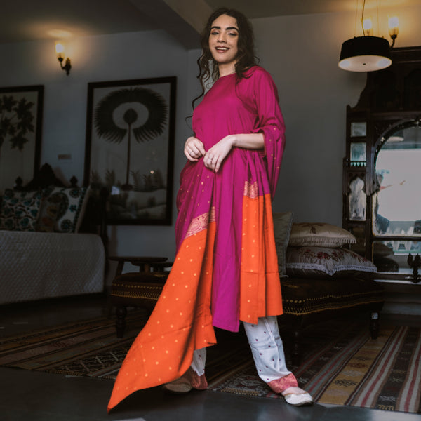 Candy Floss Festive Kurta Pant Set with Frill Dupatta