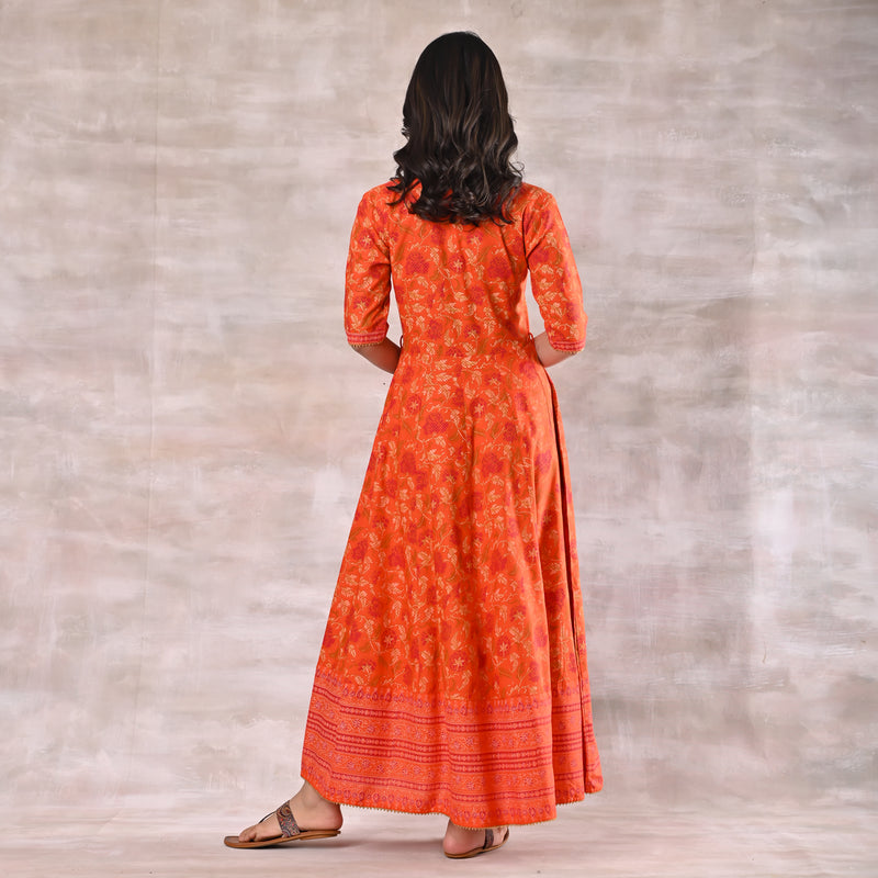 Orange Floral Angrakha Dress