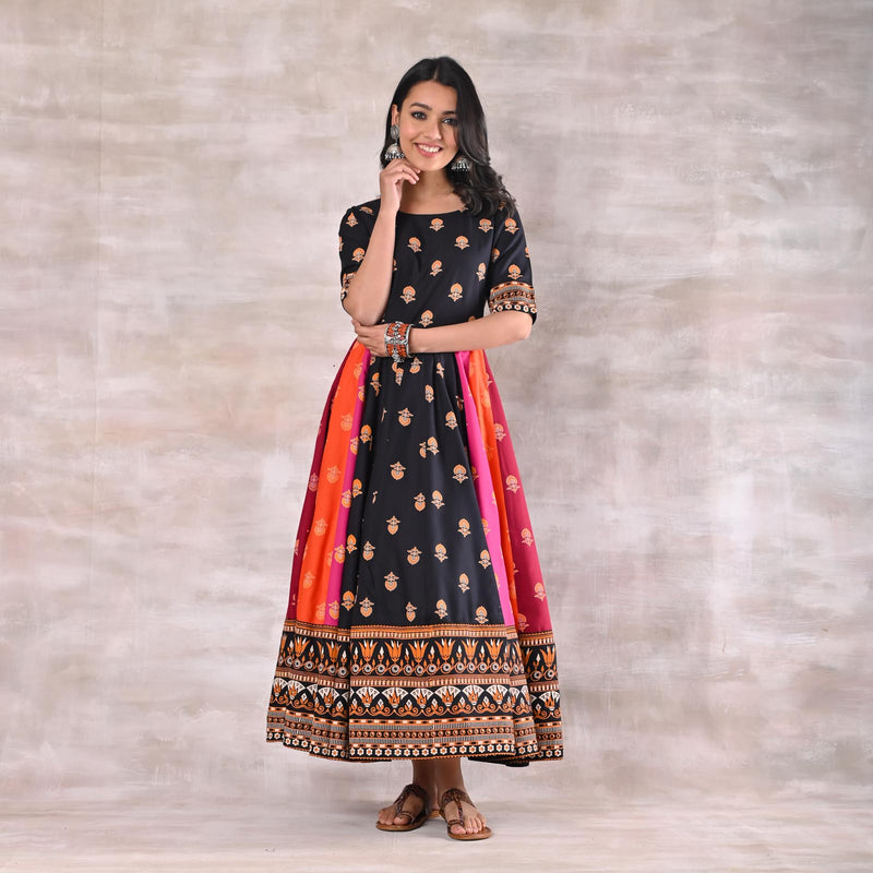Black Multicoloured Kalidaar Dress