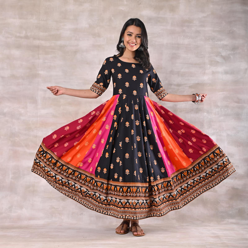 Black Multicoloured Kalidaar Dress