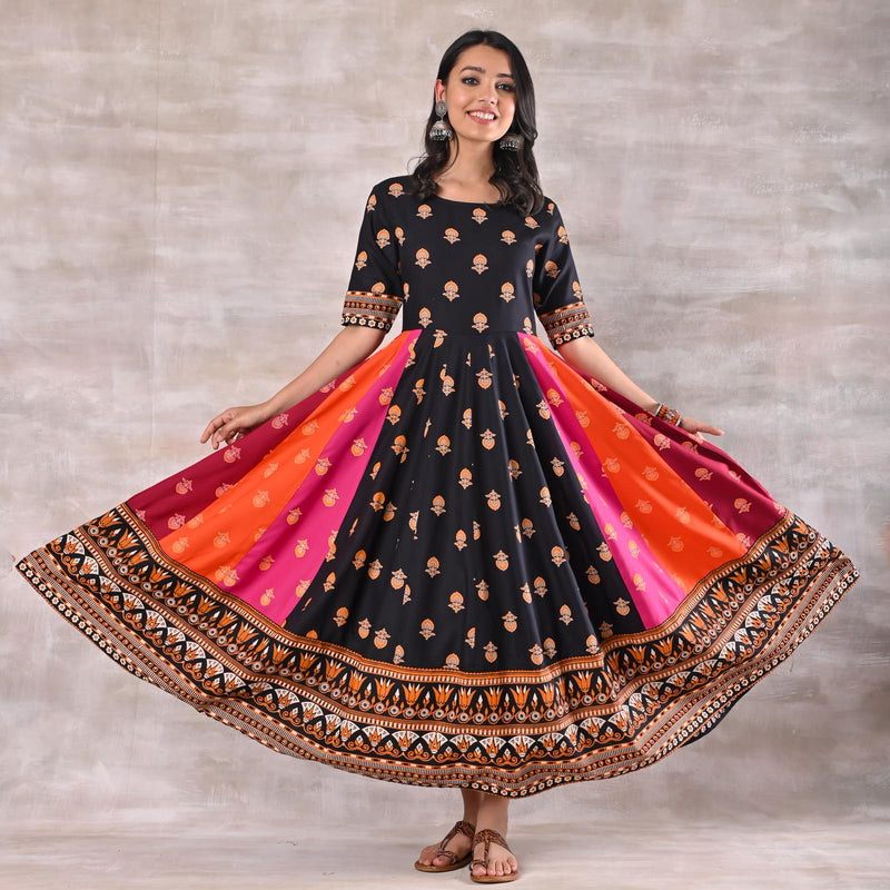Black Multicoloured Kalidaar Dress