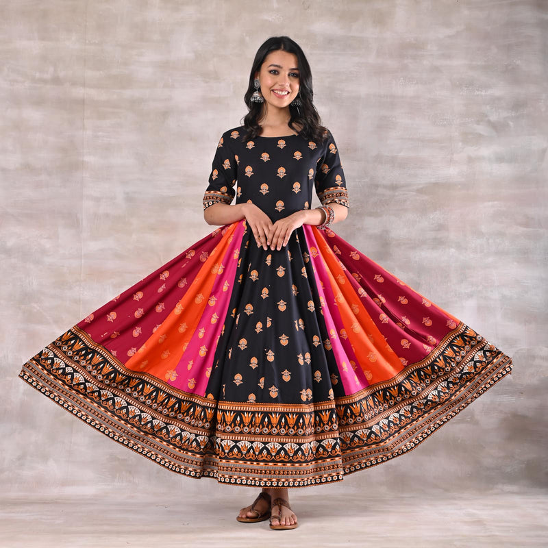 Black Multicoloured Kalidaar Dress