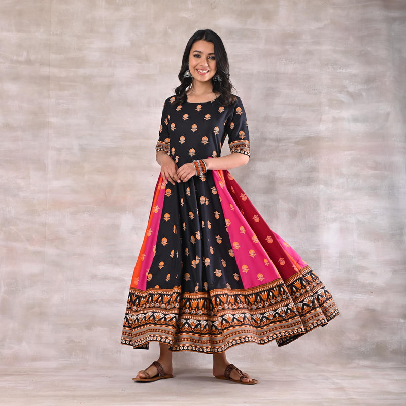 Black Multicoloured Kalidaar Dress