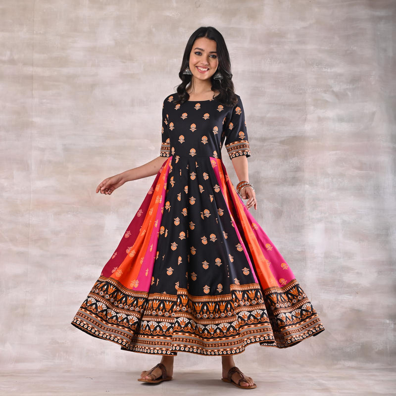 Black Multicoloured Kalidaar Dress