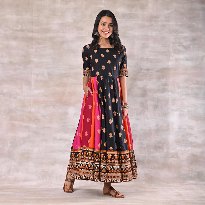 Black Multicoloured Kalidaar Dress