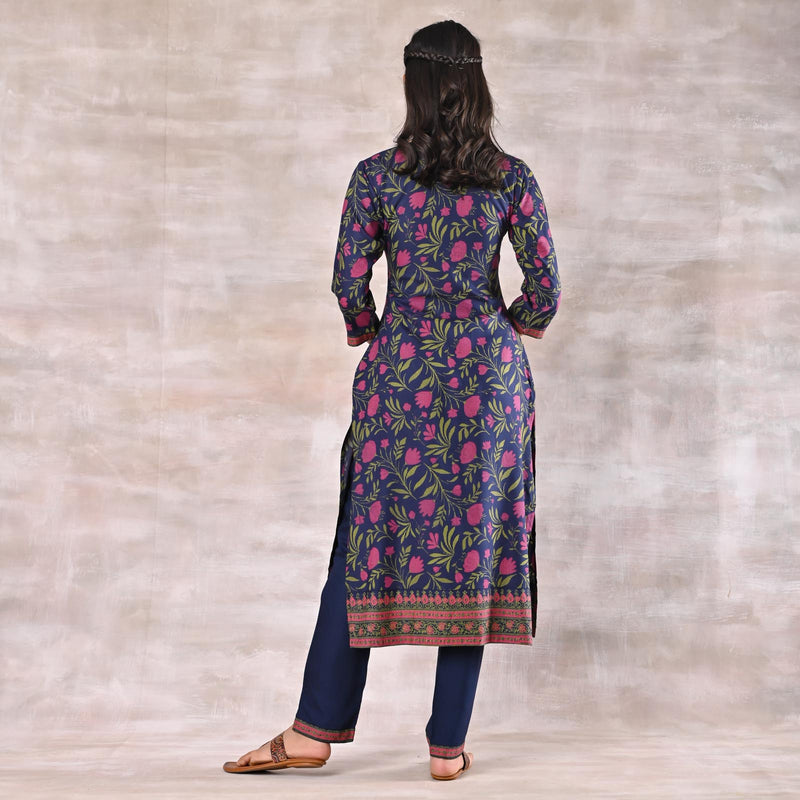 Indigo Straight Kurta Pant Set with Dupatta