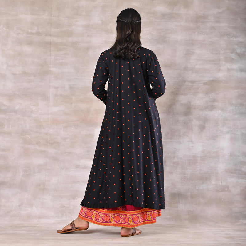 Maroon Dress with Black Polka Shrug