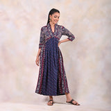 Indigo Bandhani V Neck Alia Cut Dress