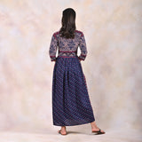Indigo Bandhani V Neck Alia Cut Dress