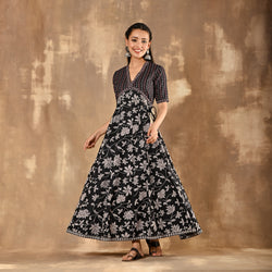 Black Bandhani Inspired Floral Dress