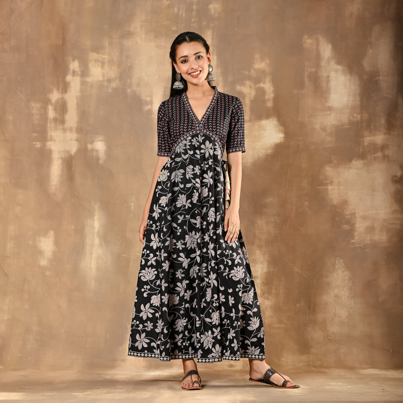 Black Bandhani Inspired Floral Dress