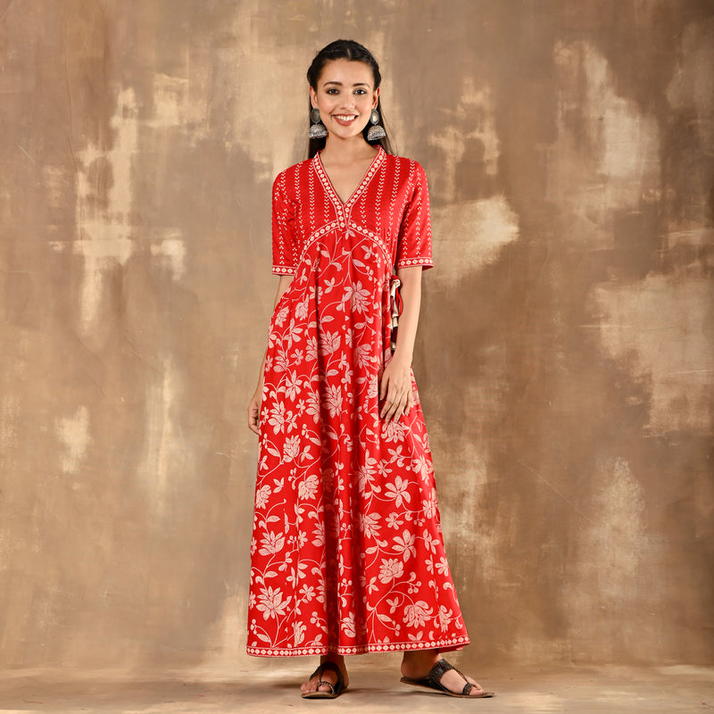 Red Bandhani Inspired Flora Dress