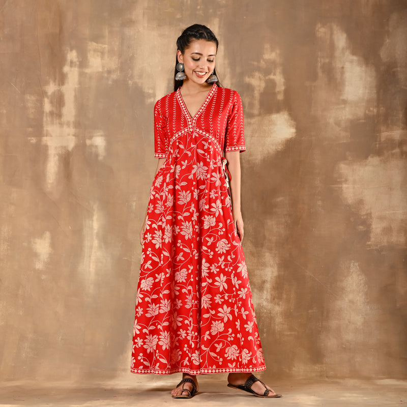 Red Bandhani Inspired Flora Dress