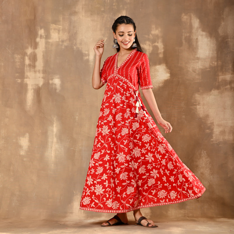 Red Bandhani Inspired Flora Dress