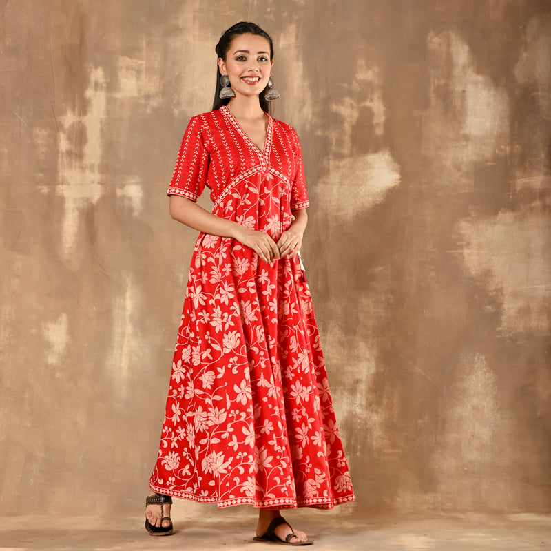 Red Bandhani Inspired Flora Dress