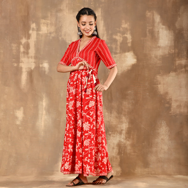 Red Bandhani Inspired Flora Dress