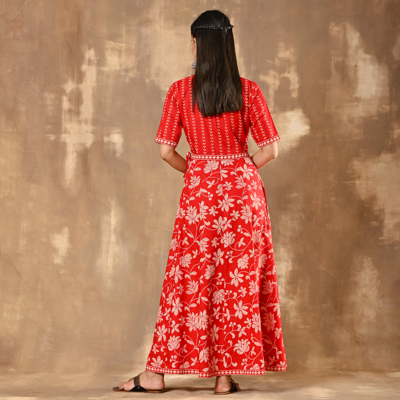 Red Bandhani Inspired Flora Dress