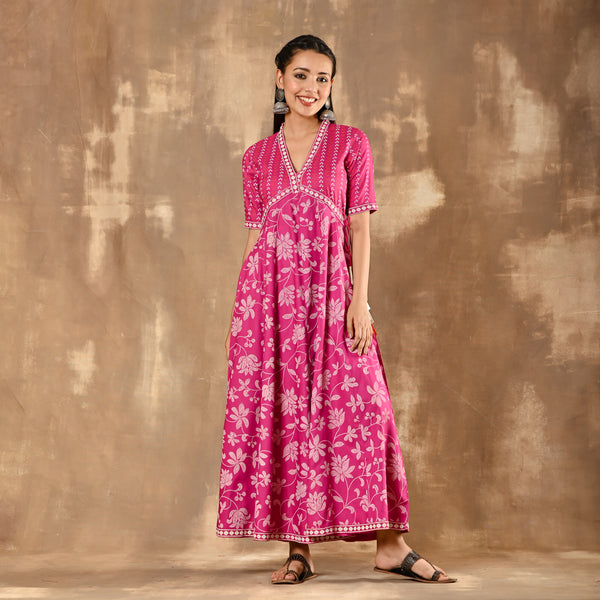 Pink Bandhani Inspired Floral Dress
