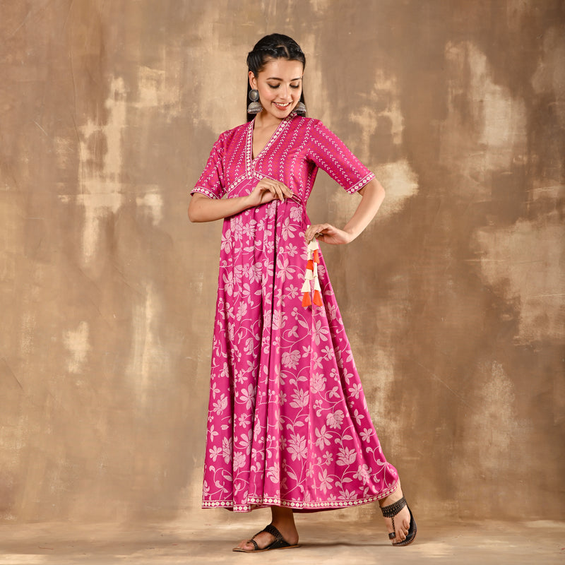 Pink Bandhani Inspired Floral Dress