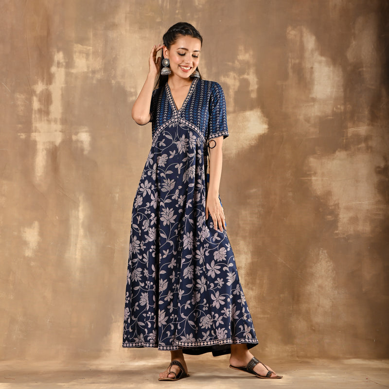 Indigo Bandhani Inspired Floral Dress