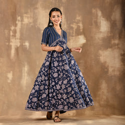 Indigo Bandhani Inspired Floral Dress