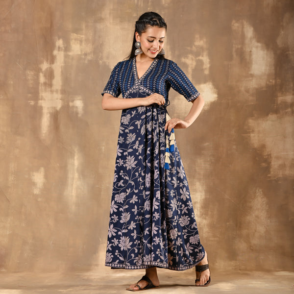 Indigo Bandhani Inspired Floral Dress