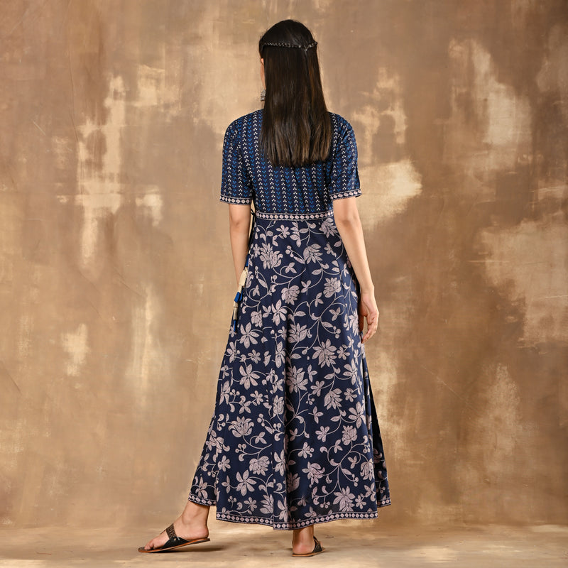 Indigo Bandhani Inspired Floral Dress