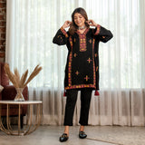 Black Acrylic Short Kurta with Tassel Detailing