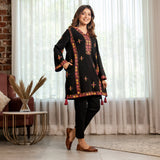 Black Acrylic Short Kurta with Tassel Detailing
