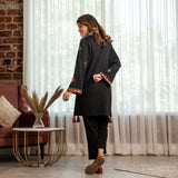 Black Acrylic Short Kurta with Tassel Detailing