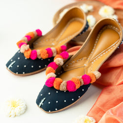 Navy Blue Pompom Jutti with Knot Detailing