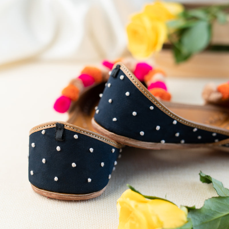 Navy Blue Pompom Jutti with Knot Detailing