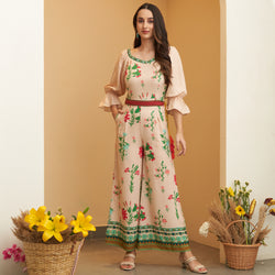 Cream Floral Jumpsuit with Belt
