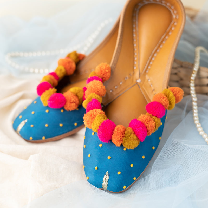 Blue Pompom Jutti with Knot Detailing