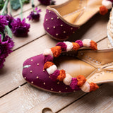 Maroon Pompom Jutti with Knot Detailing