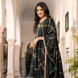 Emerald Green Long Kurta Dress with Gota Detailed Dupatta