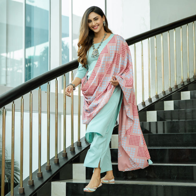 Pink and blue combination kurtis hotsell