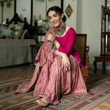 Magenta & Beige Kurta Ruffle Pant Set with Dupatta