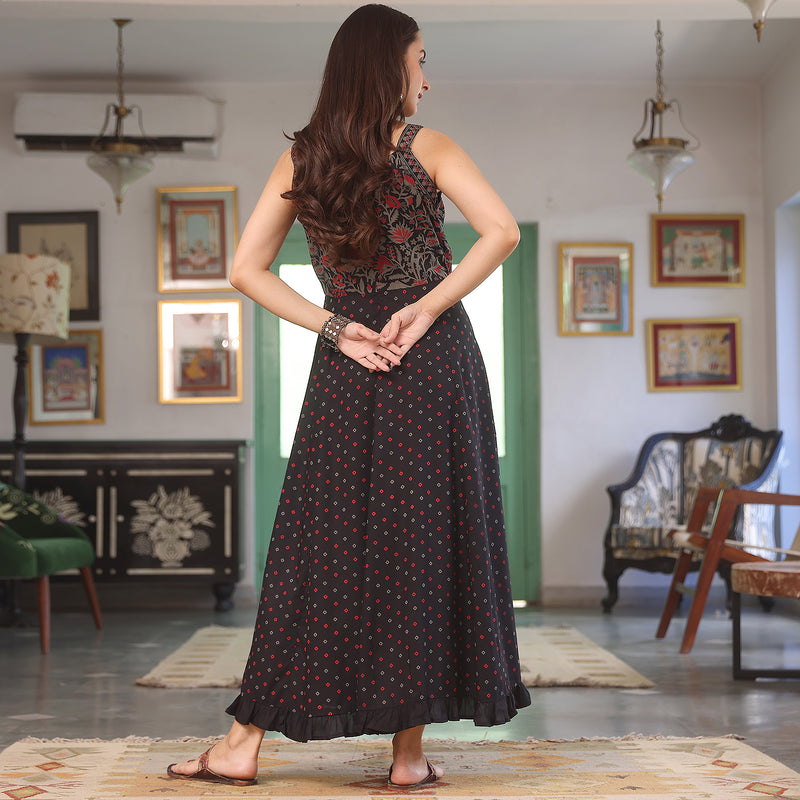 Black Floral Jaal Tiered Kurta with Dupatta