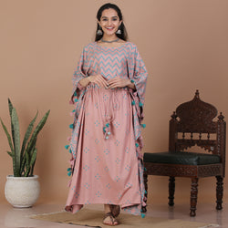 Baby Pink Bandhani Printed Kaftan Dress