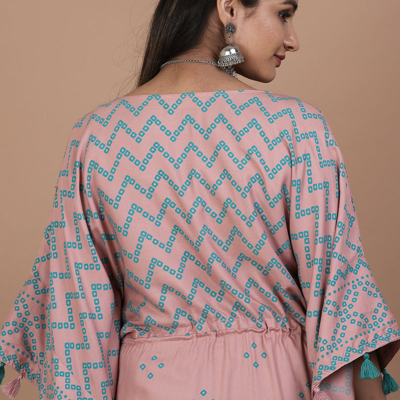 Baby Pink Bandhani Printed Kaftan Dress