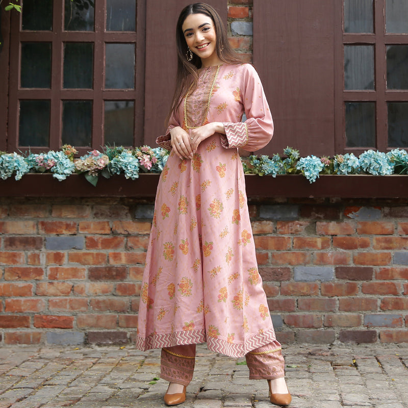 Gulmohar Coral Kurta Set